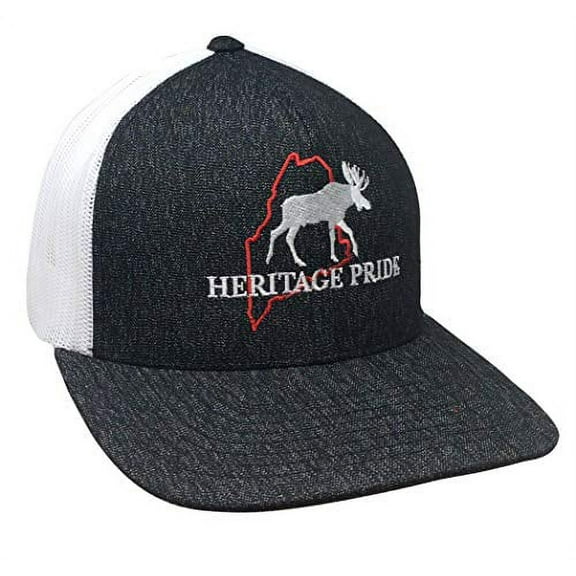 Heritage Pride Maine Moose State Pride Trucker Mesh Hat- Black Heather, White Mesh