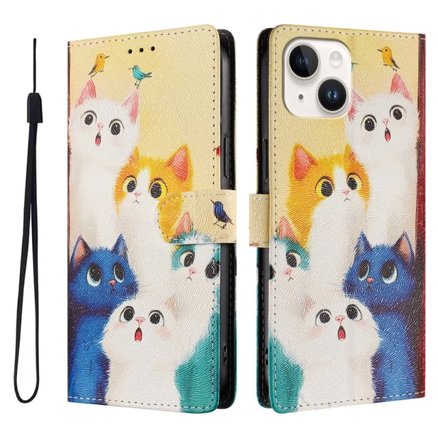 FOXDOCK Funda Tipo Cartera para iPhone 15 Plus con Soporte y Correa – Diseño de Patrones Lindos