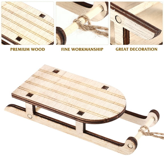 IMIKEYA Unpainted Beige Wooden Sleigh, Christmas Tree Ornaments for Home Decor 5Pcs