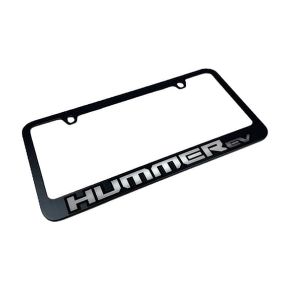 Hummer EV Logo White Letters Black License Plate Frame Official Licensed