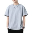 thumbnail image 1 of Camiseta de manga corta para hombre, cuello redondo, algodón liso, informal, 1 of 8