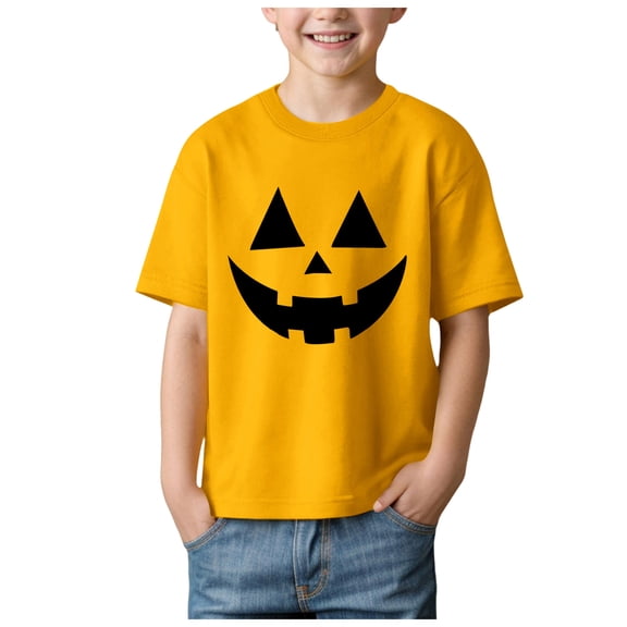 CMSHTD Halloween Shirts for Kids Boys Short Sleeve Fall, Toddler Boys Cute Children T-Shirts Tops, Yellow Size 11-12 Years