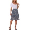 thumbnail image 2 of INSPIRE CHIC Women's Floral High Waist Flowy A-Line Split Ruffle Knee Length Skirts L Grey Blue, 2 of 6