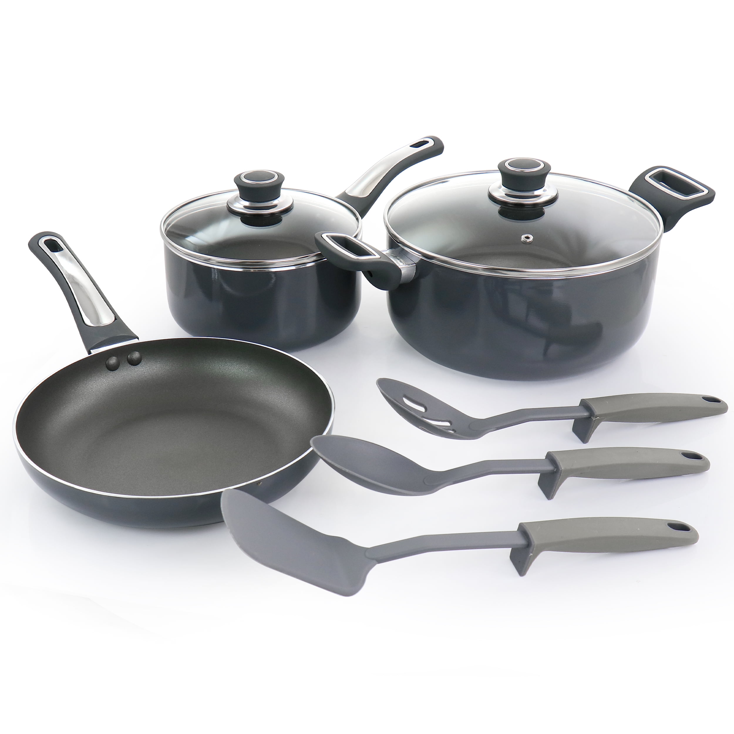 Oster Legacy 8-Piece Aluminum Nonstick Cookware Set in Gray – Durable Pots and Pans with Easy-Release Nonstick Coating, Even Heat Distribution, Stylish Everyday Kitchen Cooking Set
