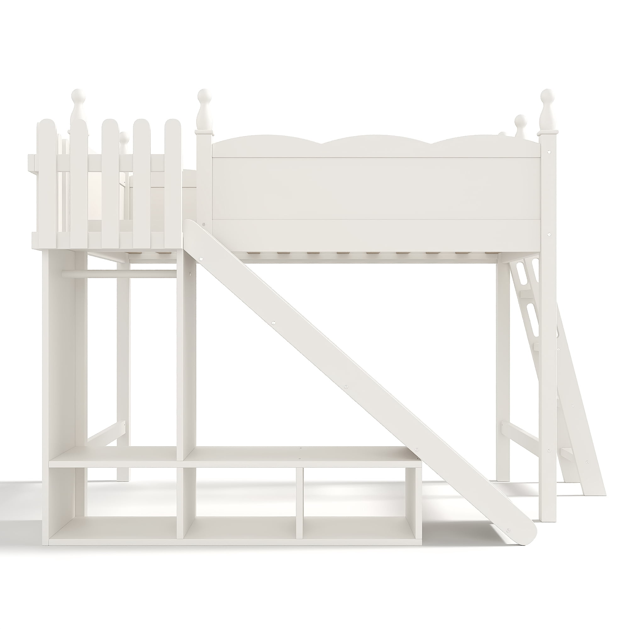Leumius Twin Loft Bed Frame with Storage Shelves and Wardrobe, Solid Wood Loft Bed with Detachable Slide and Ladders for Kids Teens Adults Beige