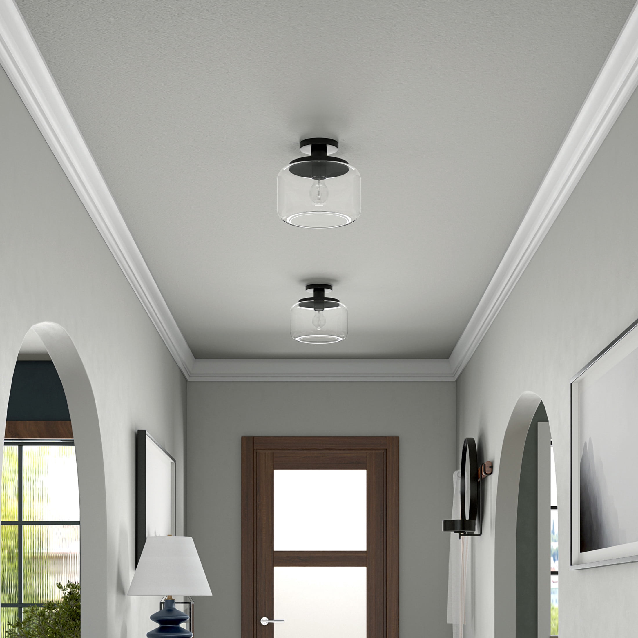 Evelyn&Zoe 11" Blackened Bronze Metal/Glass Semi Flush Mount