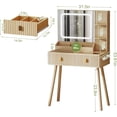 thumbnail image 3 of GOODONE 31.5" Fluted Vanity Desk with Mirror LED Lights, Makeup Desk with 2 Drawers, Dressing Table with Transparent Glass Top Built-in Dividers for Bedroom, 31.5 * 15.7 * 53.8in(Natural Oak), 3 of 7