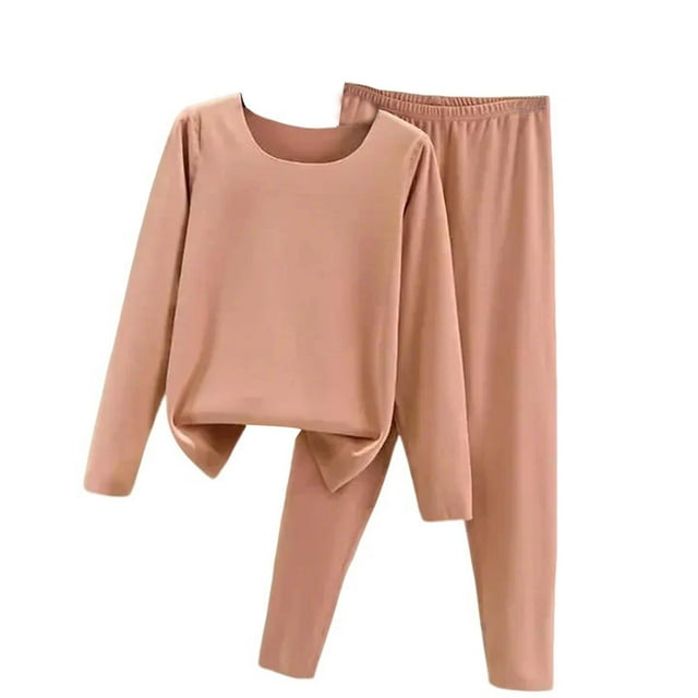 Pisexur Ensembles de Pyjama pour Femmes Couleur Unie Chauds d'Hiver en Molleton Pyjamas Manches Longues Col Rond Hauts et Pantalons Ensemble de Sommeil Deux Pièces Doux Confortable Thermique Tenue de Détente