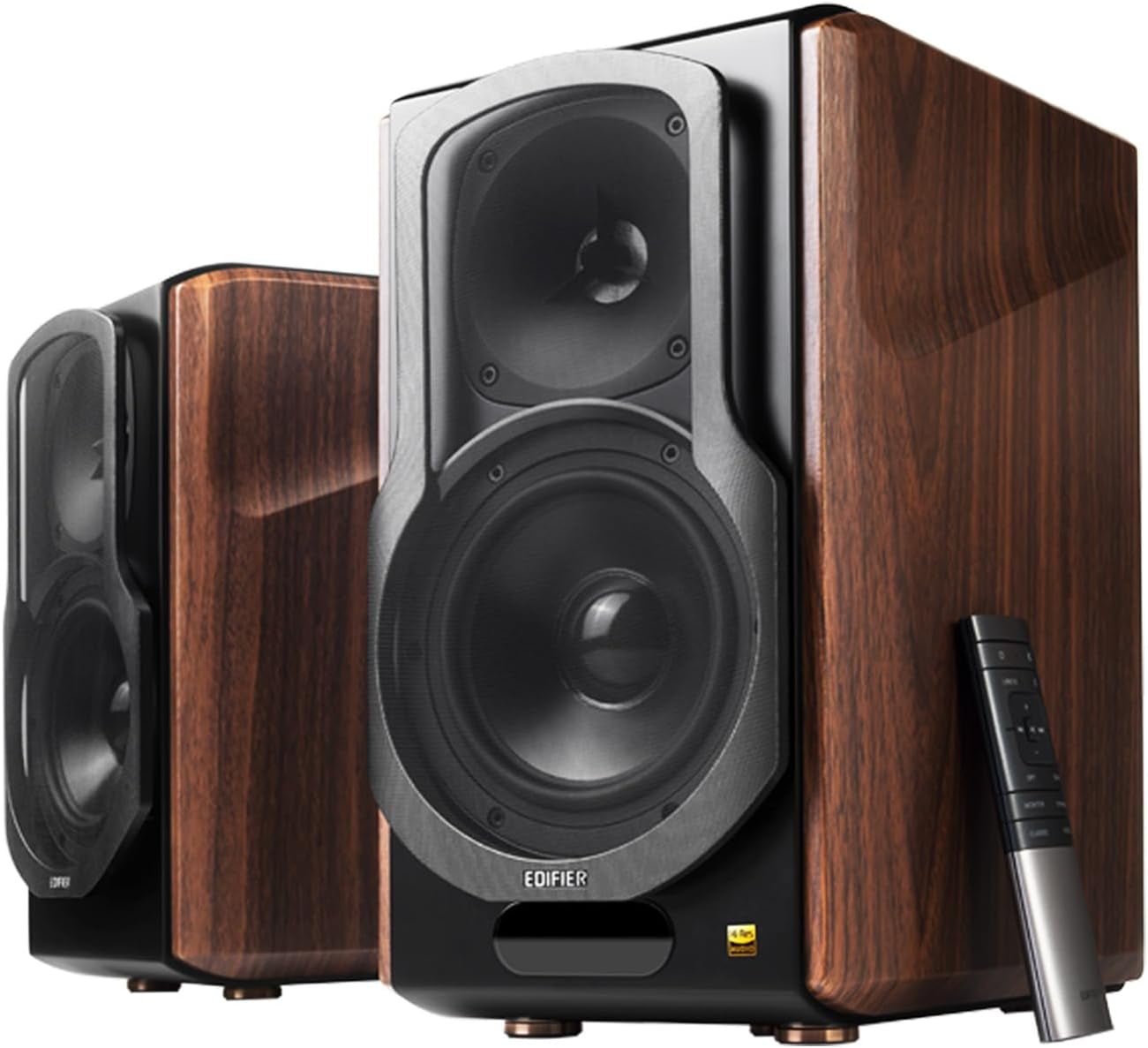 Restored Edifier S2000MKIII Coaxial, Bluetooth, Optical and RCA Bookshelf 2 Speakers, Near-Field Active Tri-Amped 130w Studio Monitor for Audiophiles w/ Wireless, Line-in and Fiber-Optic Input Walnut
