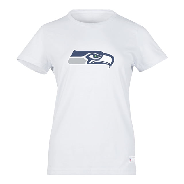 NFL Playera Aficionado Básica Seattle Seahawks Blanco para Mujer, Talla Chica
