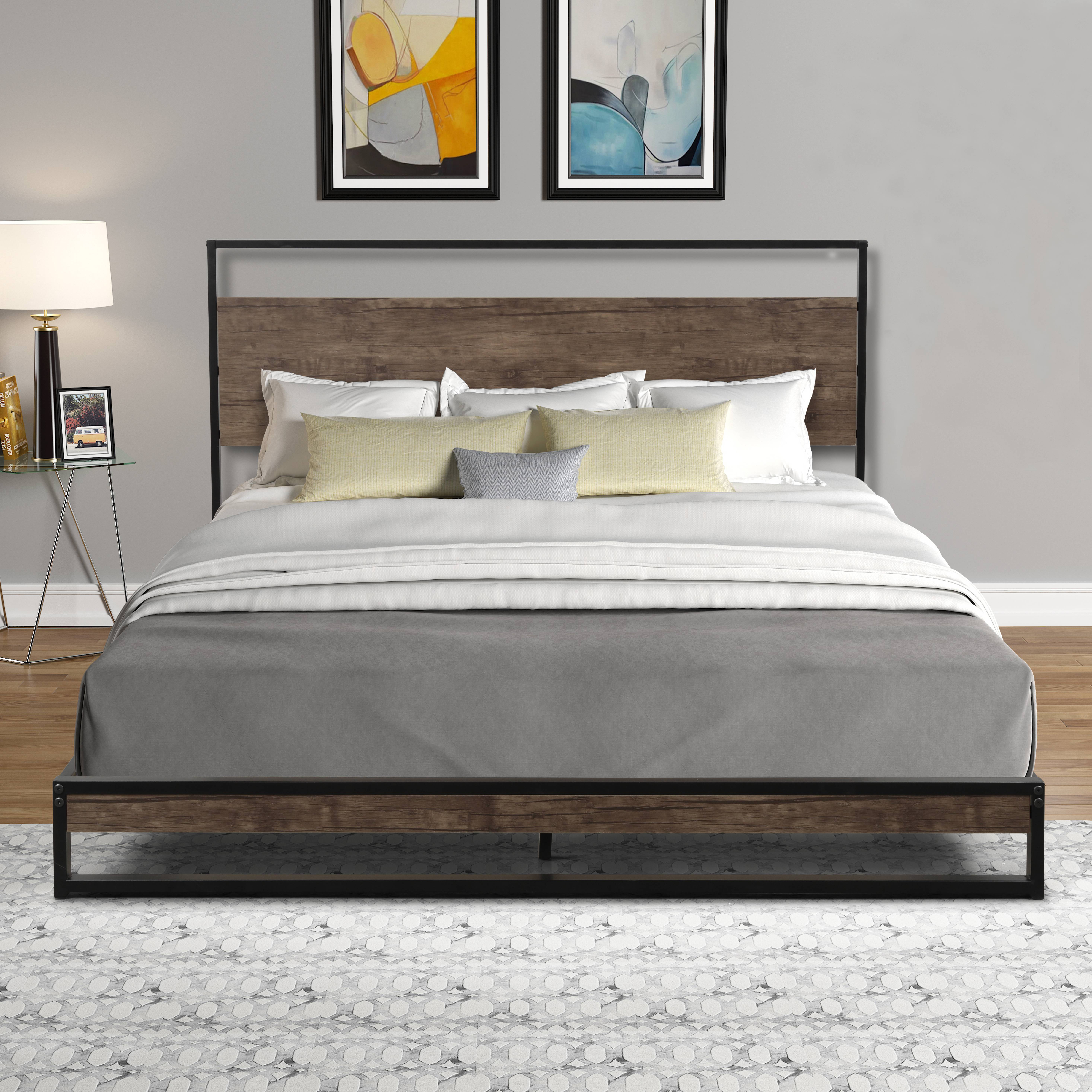 Queen Size Bed Frame Modern Industrial, Simple Modern Queen Bed Frame