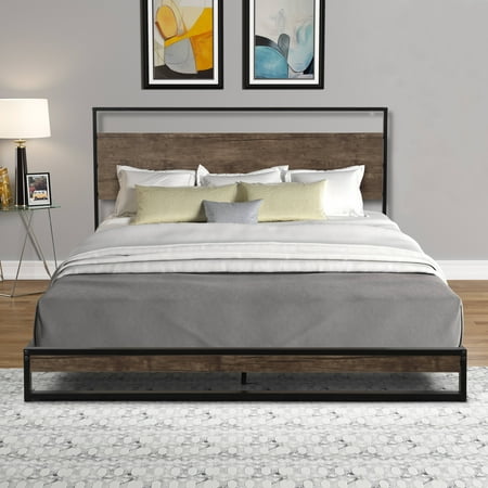 Queen Platform Bed Frame, Industrial Metalen Queen Size Bed with