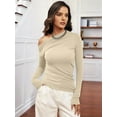 thumbnail image 5 of Women'S Off Shoulder Tops Dressy Long Sleeve Asymmetrical Slim Fit Going Out Fall Blouse Ruched Shirts Apricot S, 5 of 8