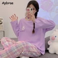 thumbnail image 2 of Pijamas de algodón con dibujos animados para mujer, ropa de dormir Coreana de manga larga, pantalones largos con cuello redondo, con estampado de conejo bonito, novedad, 2 of 3