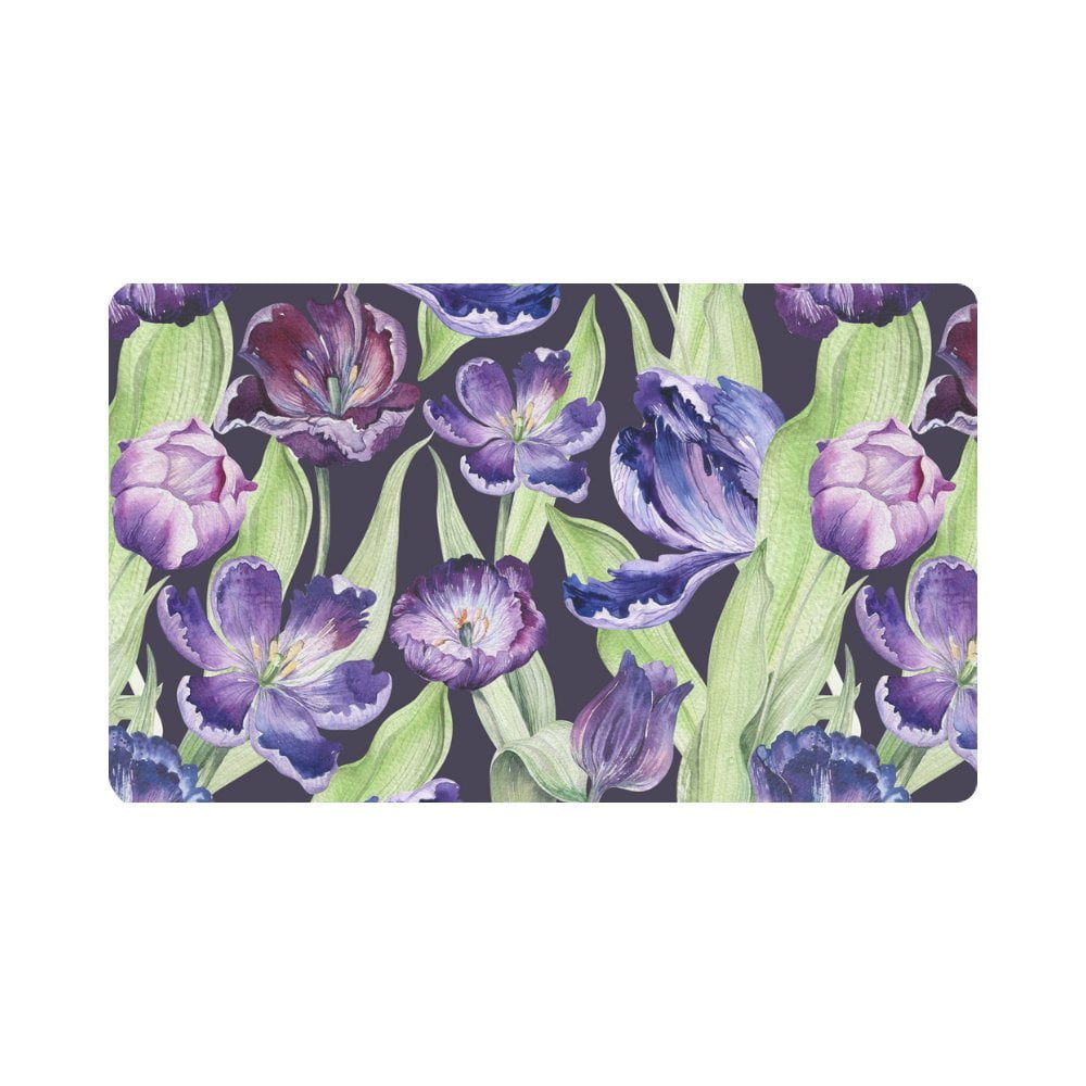 MKHERT Watercolor Violet Tulip Purple Blossom Flowers Doormat Rug Home