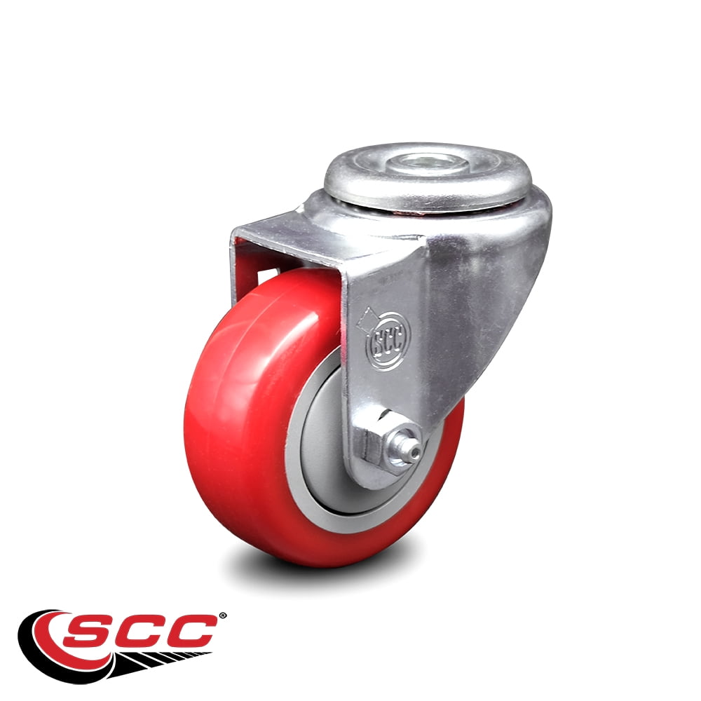 Creeper 3 Inch Red Polyurethane Wheel Swivel Bolt Hole Caster