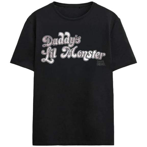 Suicide Squad Daddy's Lil Monster White Lettering Adult Black Crew Neck Short Sleeve T-shirt-Medium