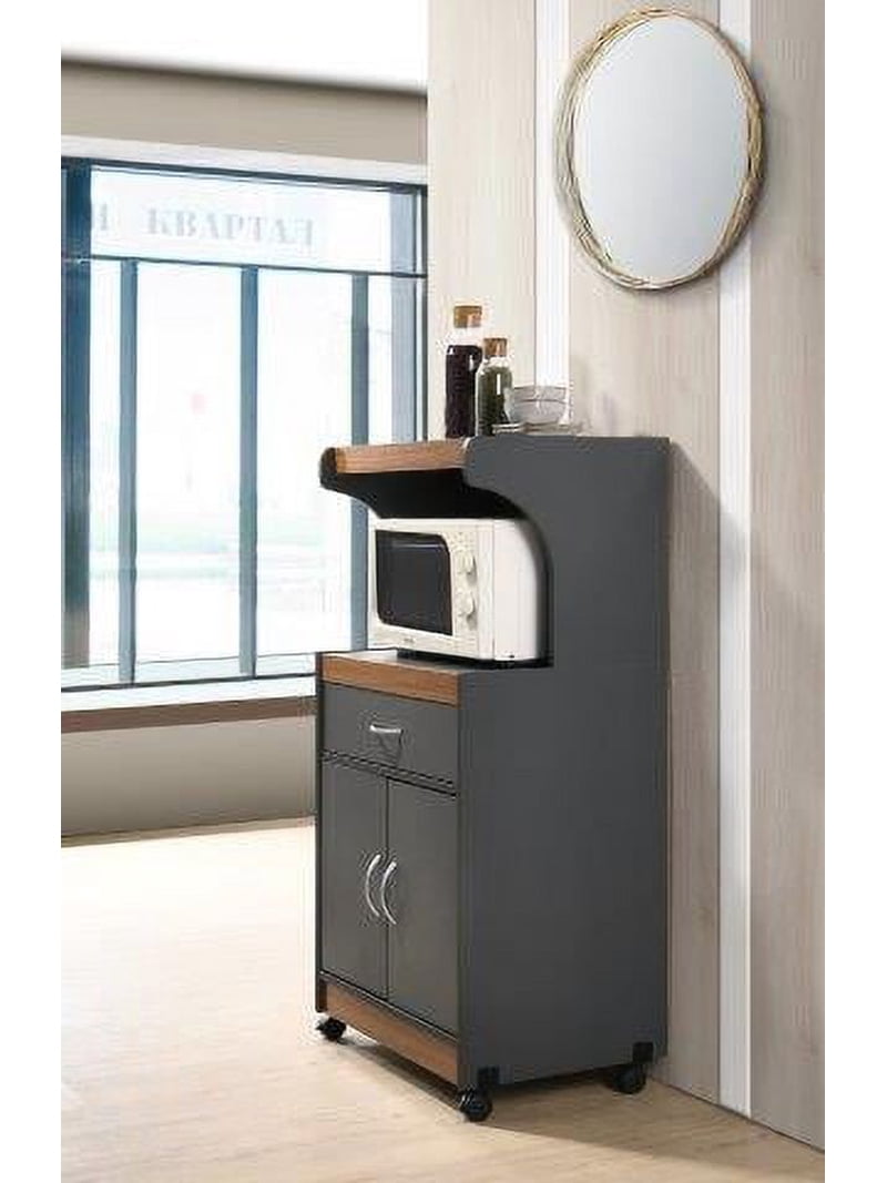 Hodedah キッチンパントリー　グレイ×オーク Hodedah Microwave Kitchen Cart, Grey-Oak - Walmart.com