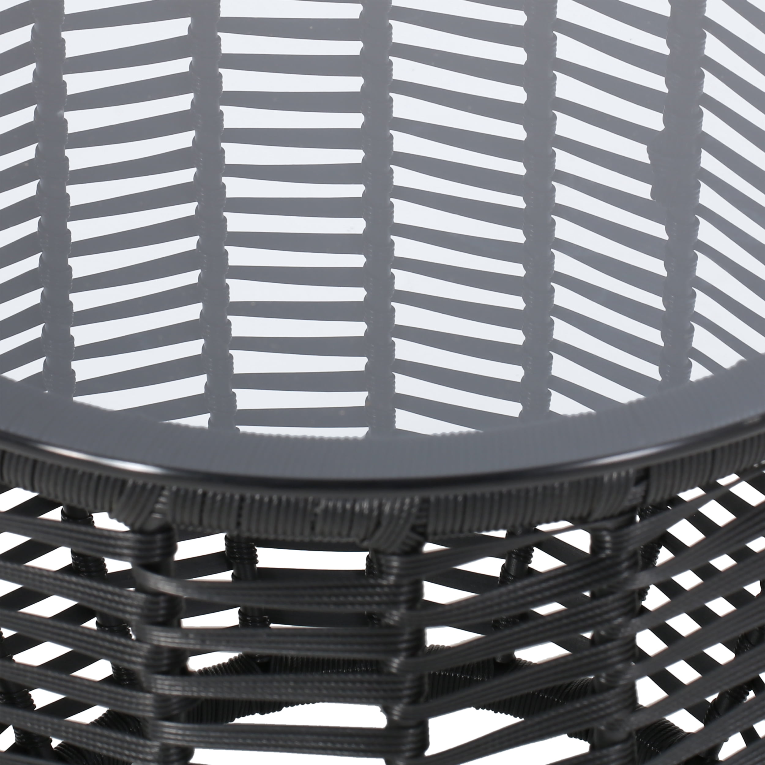 Kriday Wicker Side Table with Tempered Glass Top, Black