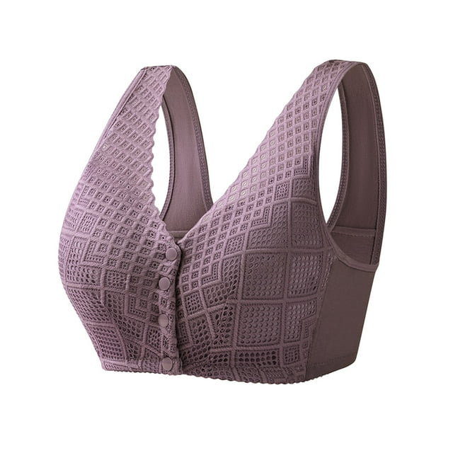 Aayomet Bras for Women Pack Front Close Bra T Back Plus Size Seamless Unlined Bra for Large Bust (Purple, 46)