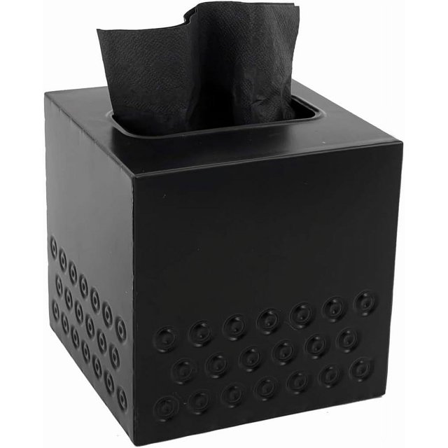 Soporte cuadrado de metal para caja de pañuelos con base magnética, moderno soporte para pañuelos de papel en forma de cubo para baño, dormitorio, oficina y tocador (negro)