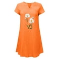 thumbnail image 5 of Feancey Linen Dress for Women Summer Short Sleeve Notch Neck Mini Dresses Loose Fit Casual Floral Printed Tshirt Dress Boho Beach Vacation Dresses Orange M, 5 of 7