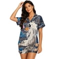 thumbnail image 2 of Summer Sales Under $8 CNJKEHIUV Womens Pajama Sets Halloween Print Buttoned Waist Set Short Sleeve Top and Shorts Purple 3XL, 2 of 4