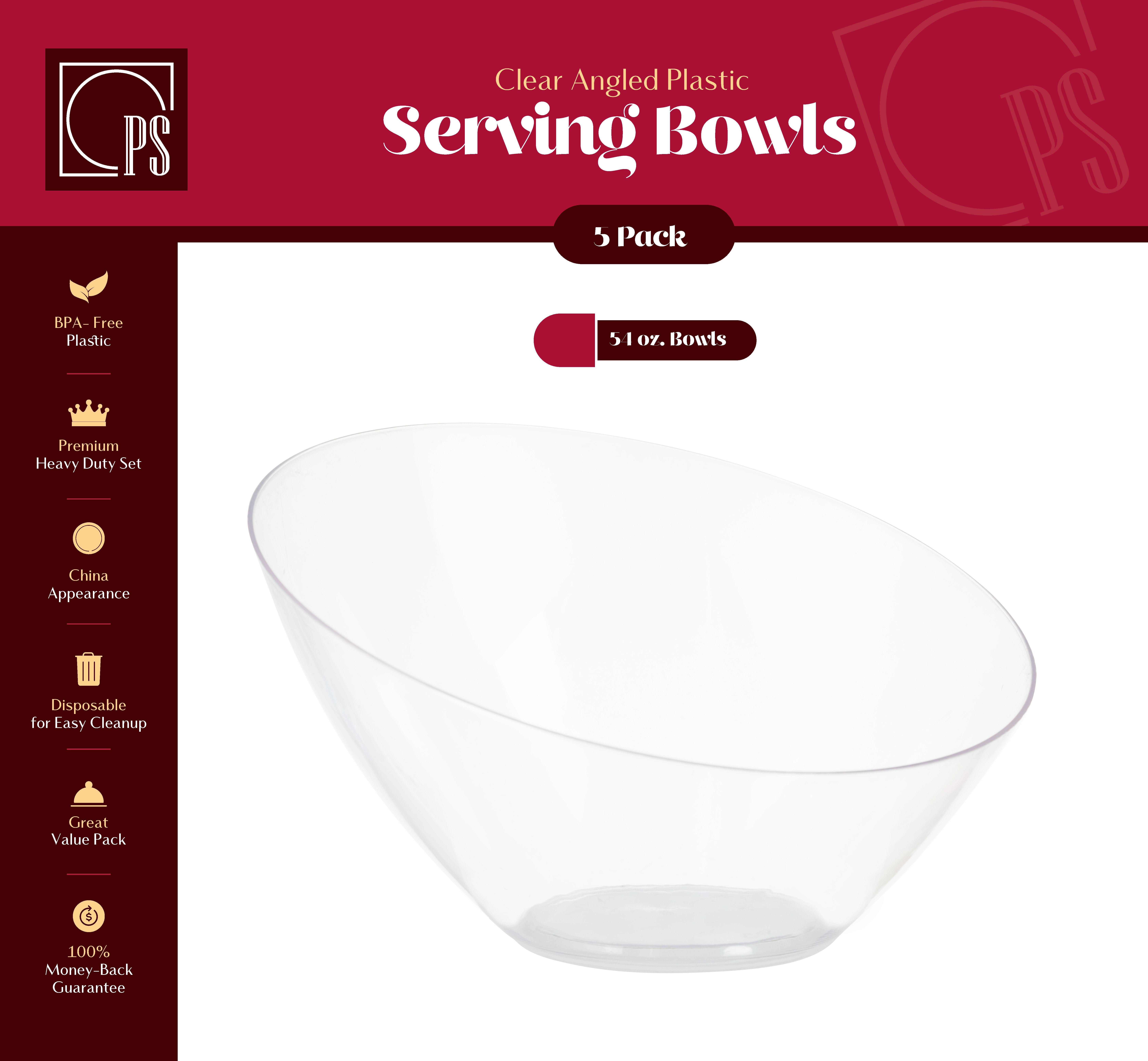 Snack Salad Bowls Plastic Serving Bowls 48 Oz Dispoasable Bowl for Partie Clear Candy 10 Pack 