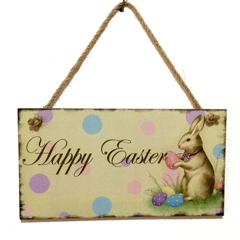 HAPPY EASTER Bunny & Chick FARM TRACTOR SIGN Wall Art Door Hanger Rabbit Plaque 