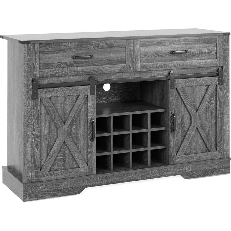 Superjoe 52 Buffet Storage Cabinet Farmhouse Sideboard w 12 Removable Wine Rack Drawers Rustic Coffee Bar Cabinet w Glass Rack Sliding Barn Door