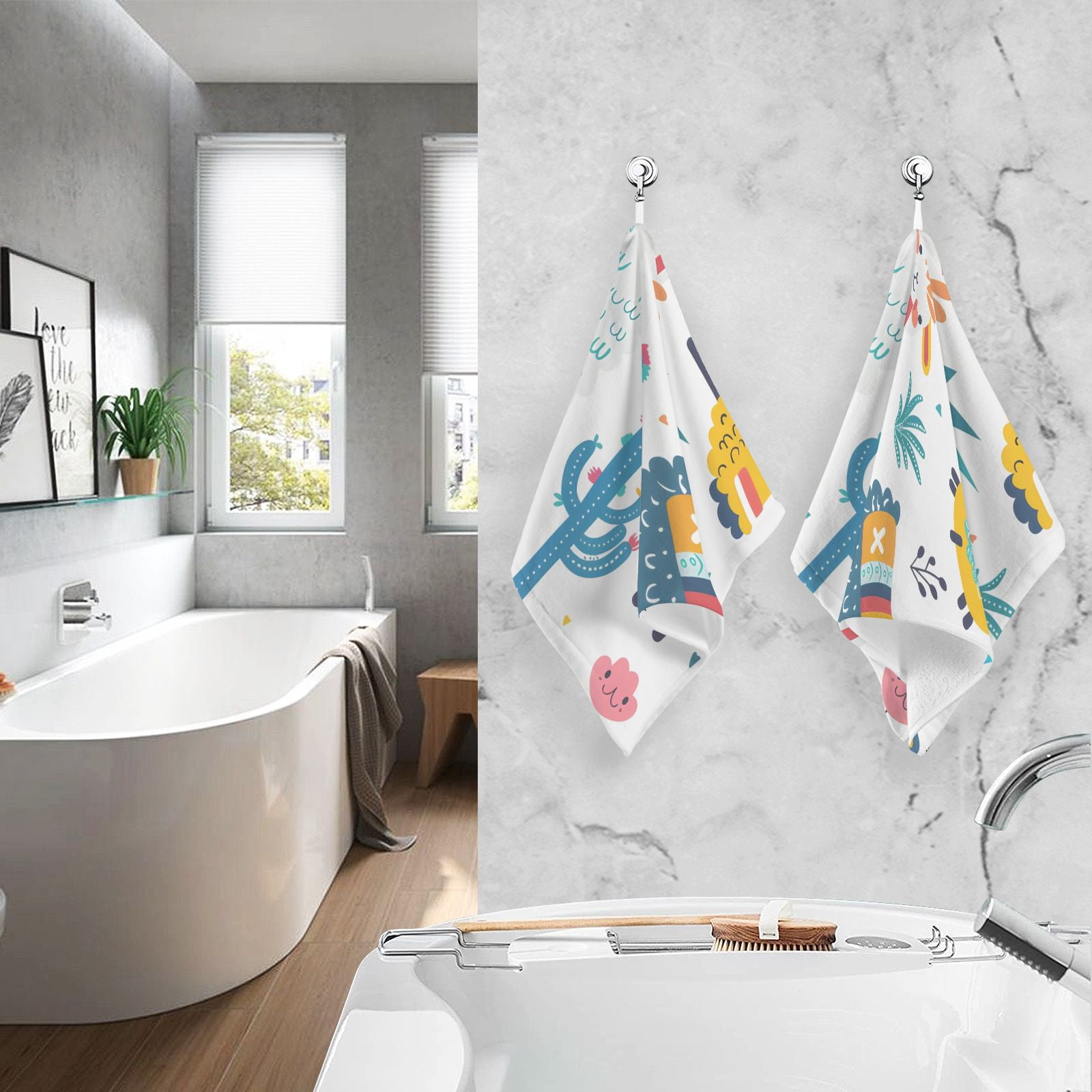 Sheeps Cactus Hand Towels Cotton Bath Towels Large Face Towels Absorbent for Bathroom 2 Packs
