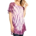 thumbnail image 4 of Sakkas Donna Women's Casual Lace Short Sleeve Tie Dye Corset Loose Top Blouse - Burgandy - Plus Size, 4 of 5