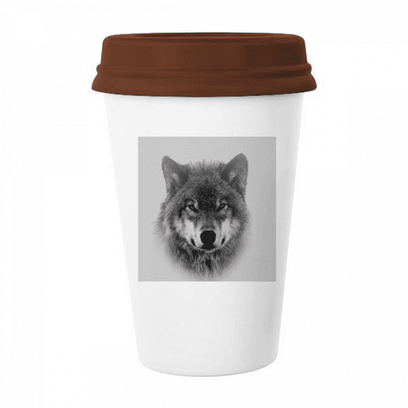 Gray Wolf Hunts Fiercely Art Deco Fashion Mug Coffee Drinking Glass Pottery Cerac Cup Lid