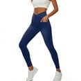 thumbnail image 4 of uublik High Rise Straight Leg Pants for Women Stretchy Pants Pull On Jeggings High Waisted Denim Leggings Casual Pants with Pockets, Dark Blue, 4 of 5
