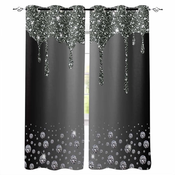 Blackout Curtains for Bedroom, Black Grey Room Darkening Window Drapes for Living Room, Modern Abstract Diamond Luxury Gradient Thermal Insulated Grommet Curtains, 52x72 inch, 2 Panels