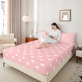 thumbnail image 4 of Homewish Love Heart Print 4 Pieces Queen Sheet Sets for Teens Female Girls,Dreamy Princess Ultra Soft Flat Sheet,Pink White Queen Fitted Sheet,Ultra Soft Home Decor, 4 of 7