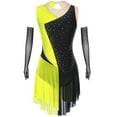thumbnail image 1 of Haitryli Robe de Patinage Artistique Sans Manches avec Strass, Jupe de Ballet Lyrique, Justaucorps avec Gants, Jaune Fluorescent m, 1 of 6