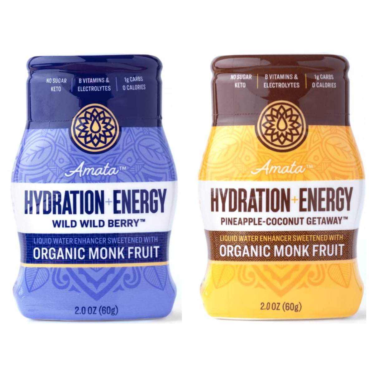 Amata - Organic Monk Fruit Sweetener - Liquid Sweetener Water Enhancer - Boost Immunity - Wild Berry & Pineapple-Coconut (Pack of 2)