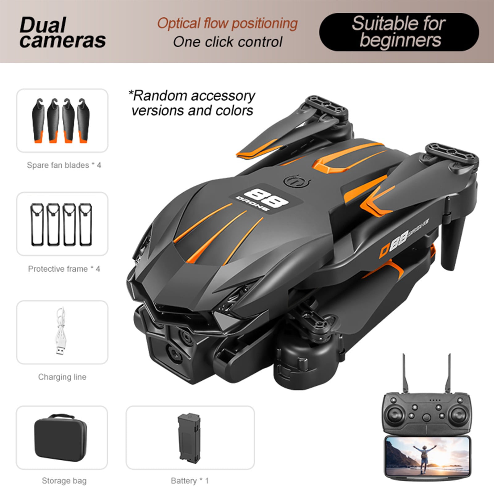 Drone with High-Definition Dual Camera, Quadcopter with 360掳stunt roll, One Click Takeoff And Landing, Folding Body, Remote Control Gifts Boys Girls
