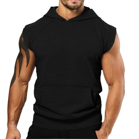 WTXUE Sweatshirts & Hoodies Short Sleeve, Hooded Shirts for Men Men Spring Summer Vest Shirt Sports Top Raglan Sleeve Hoodie LooseCotton Solid | Athleisure for Men Black XXL