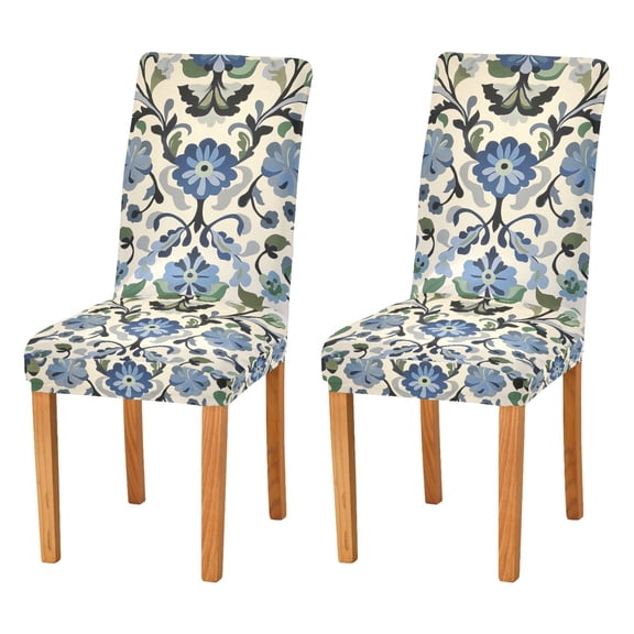 Yayeee 2 Pack Dining Chair Covers Stretch Parson Chairs Slipcovers Seat Protector, Blue Floral