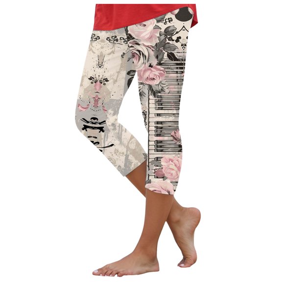 YDFCWXW Womens Capri Leggings Butterfly Printed High Waisted Legging Stretchy Athletic Gym Tights Cropped Yoga Pants Rose Gold, S