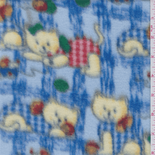 Blue Cat Print Polar Fleece, Fabric Sold By the Yard