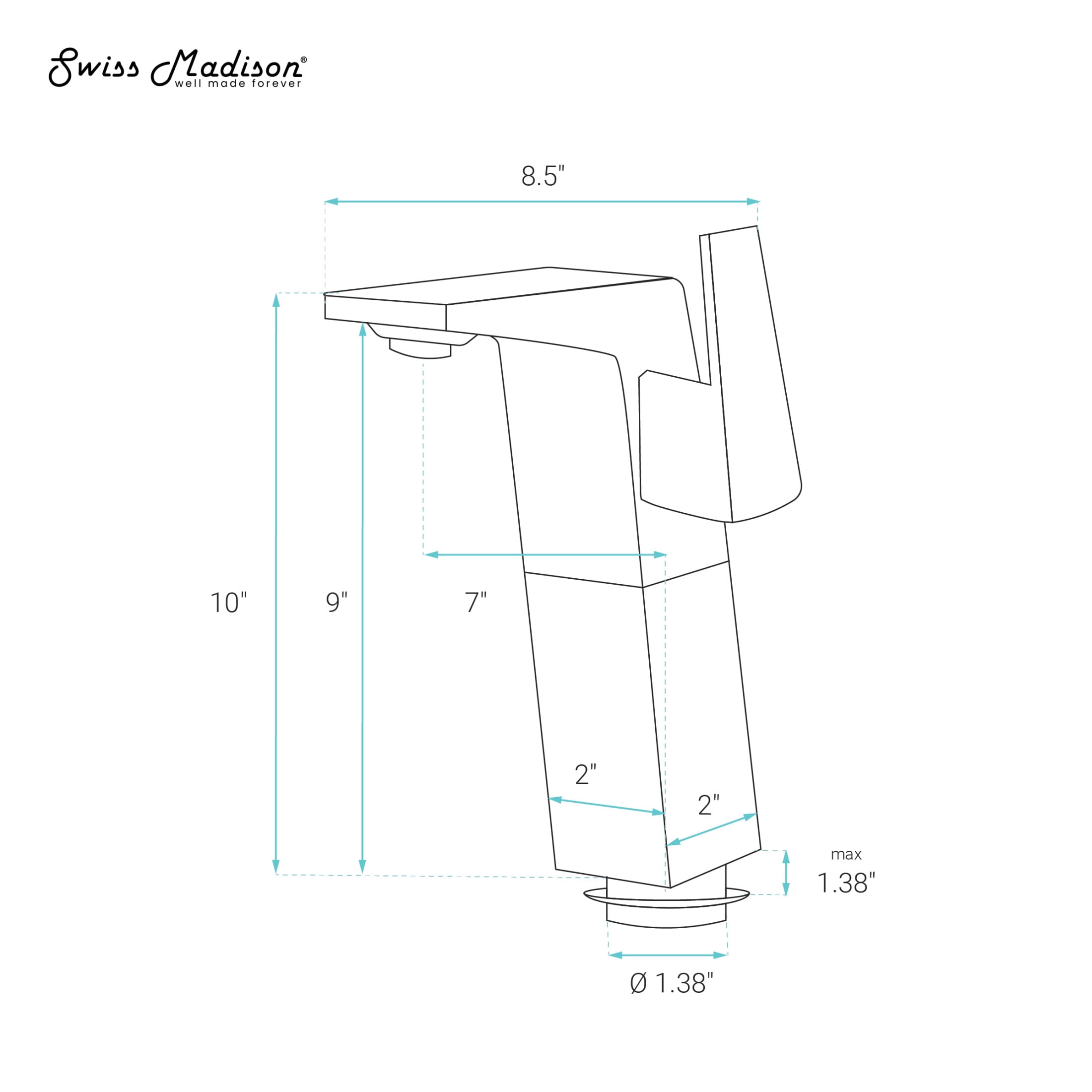 Carre Single Hole, Single-Handle, High Arc Bathroom Faucet in Matte Black