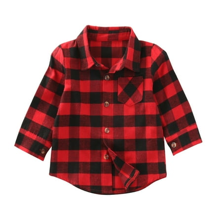 Cotton Kids Clothes Child Kids Boys Girl Cotton T Shirt Plaid Check Shirt Tops Casual Clothes 1-2 Years ()