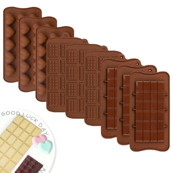 9PCS Silicone Chocolate Molds, Non-Stick Chocolate Making Molds Tray, Candy Protein and Energy Bar Molds, for Chocolate, Candy, Jelly
