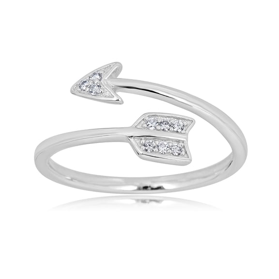 AVORA 925 Sterling Silver Adjustable Arrow Bypass Toe Ring with Simulated Diamond CZ