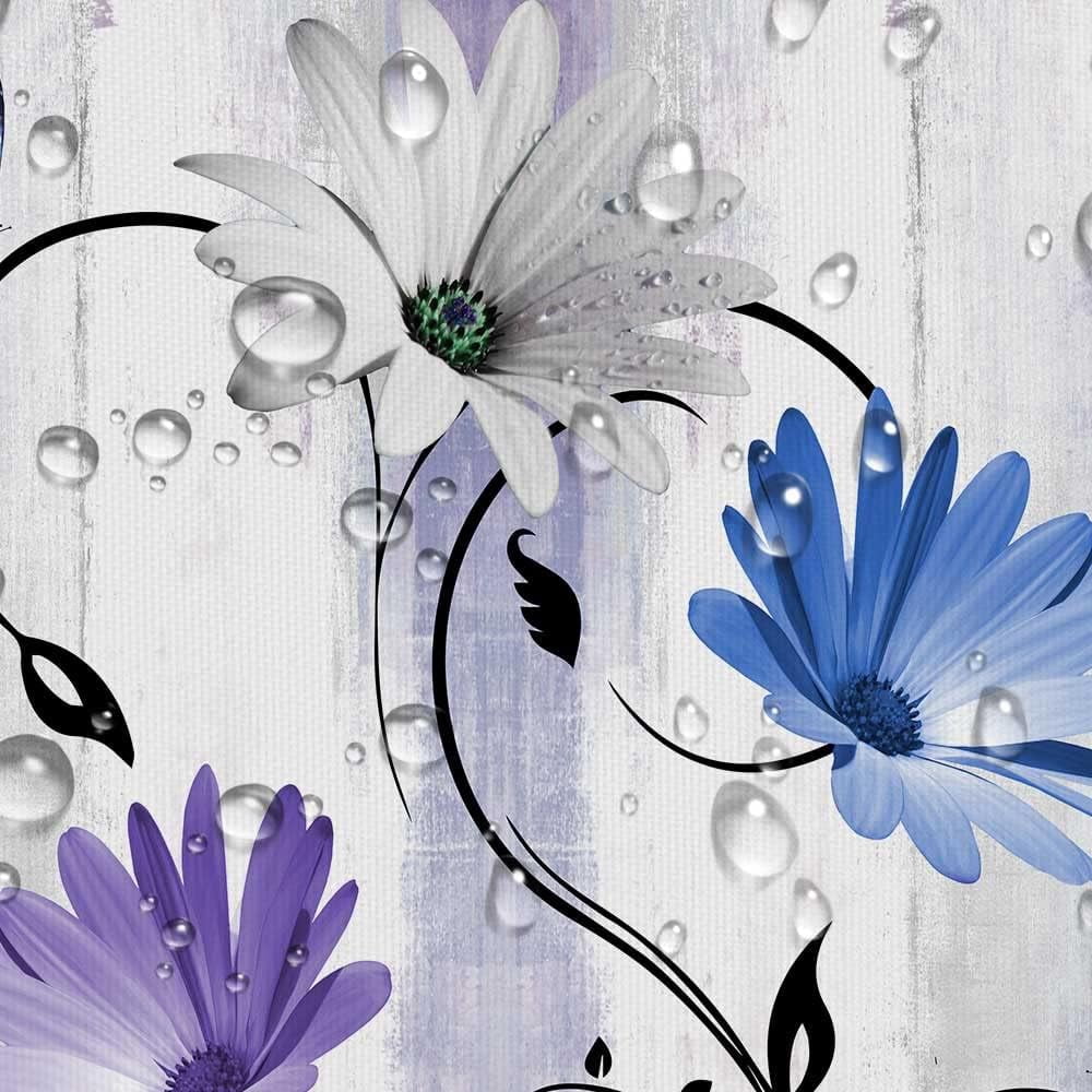 Rustic Farmhouse Shower Curtain for Bathroom, Farm Teal Daisy Floral Flowers and Butterfly on Country Wooden Bath Curtains, Turquoise Purple Blue Fabric Bathroom Decor Set with Hooks 36x72