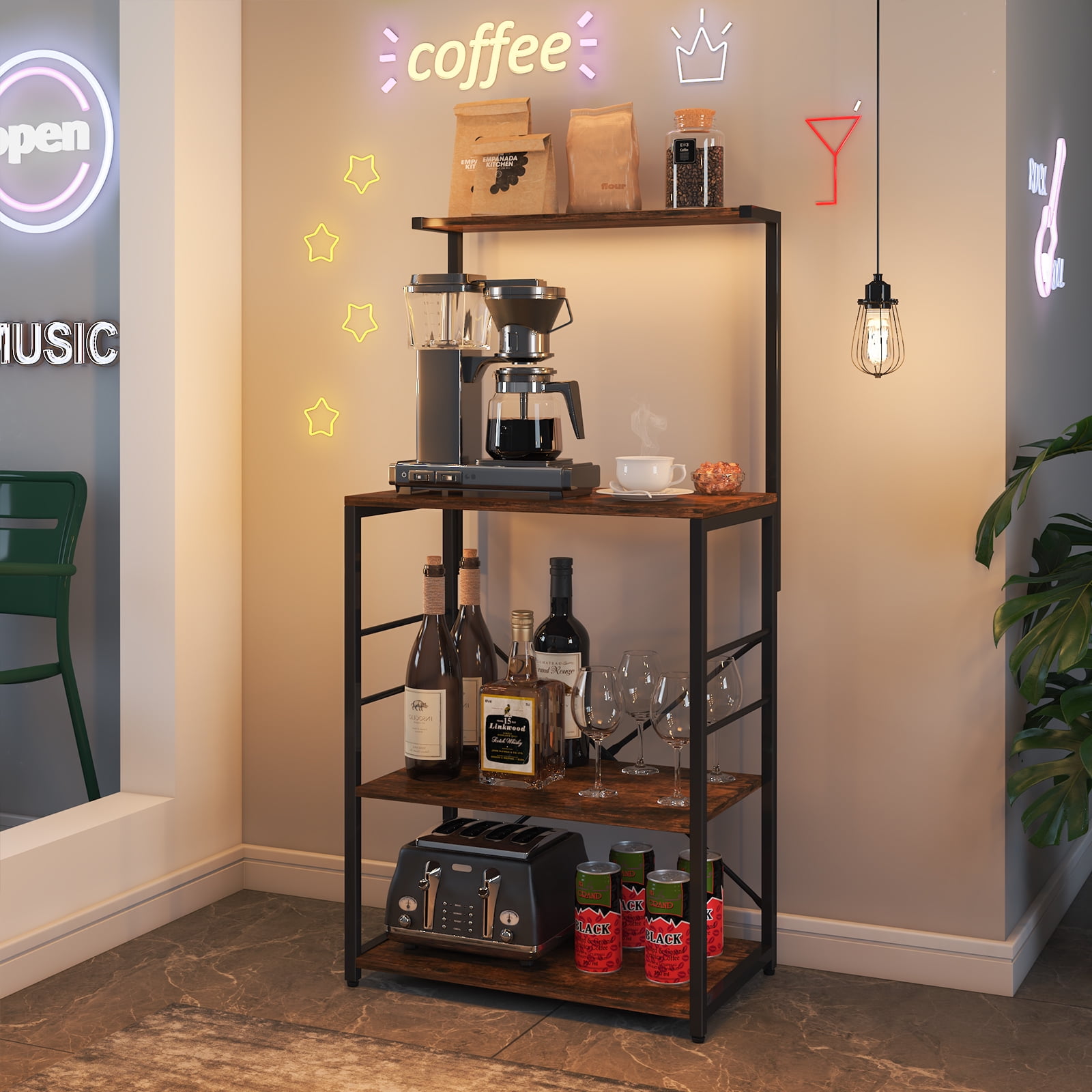 4/5Tier Wood Kitchen Storage Stand Bakers Rack Shelf With 4/6 Storage