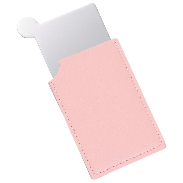 Espejo de bolsillo Uxcell de acero inoxidable irrompible, espejo compacto de maquillaje con funda de cuero PU (Rosa, 2.5 x 3.66")